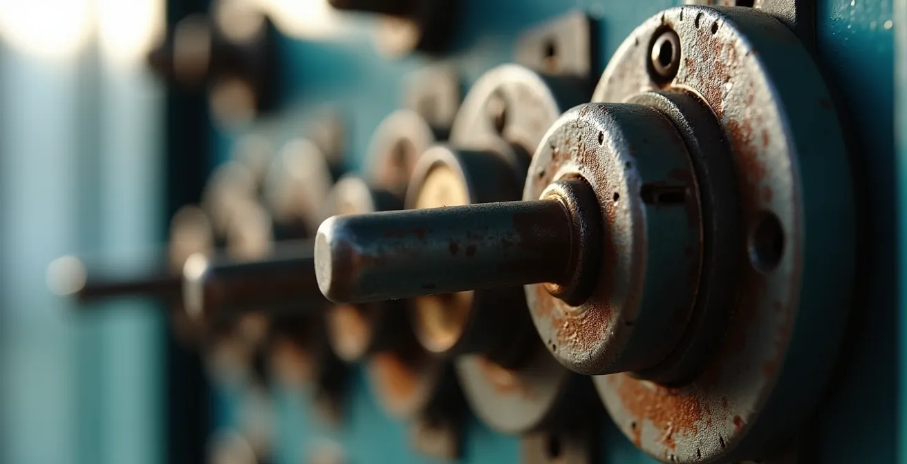 Vue macro d'un disjoncteur tandem installé dans un panneau électrique