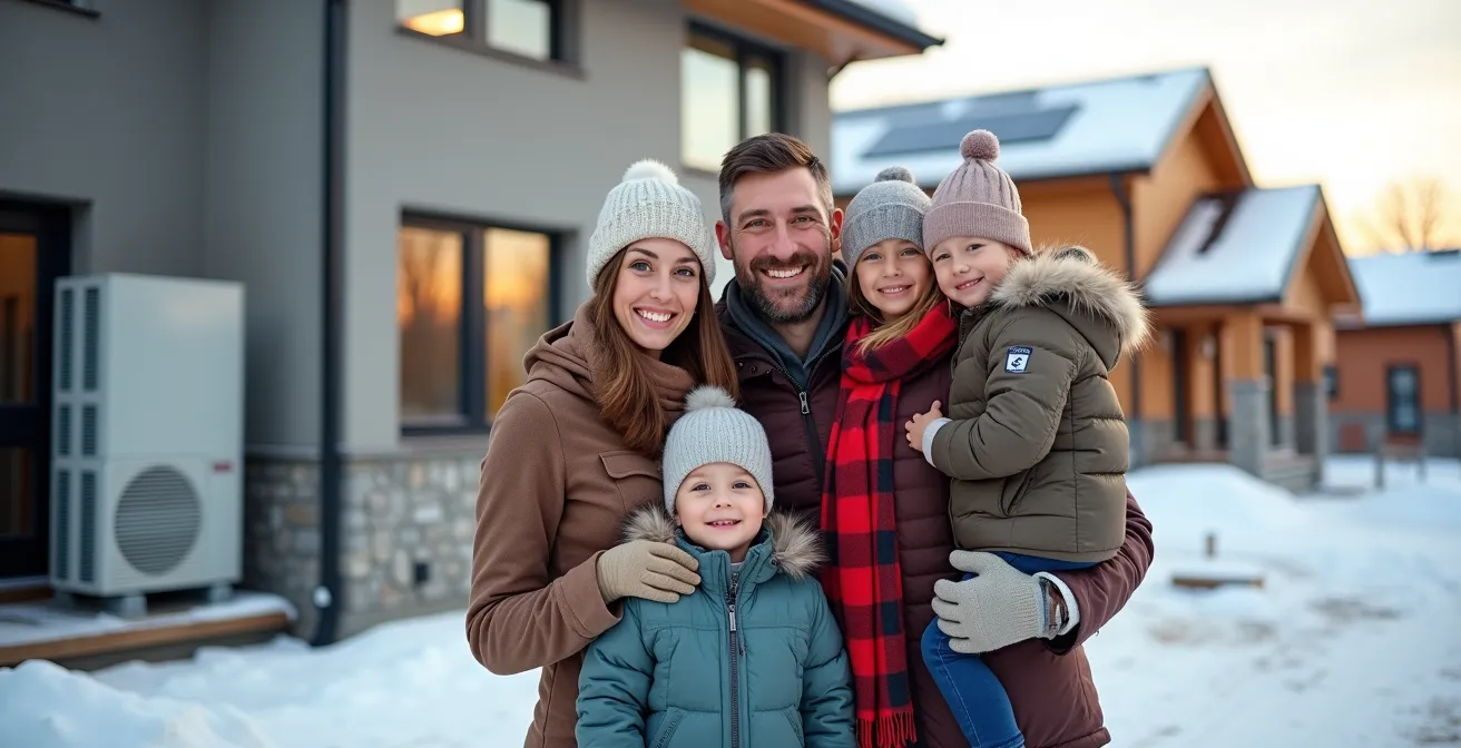 Maison québécoise haute performance avec certification énergétique visible par ses caractéristiques architecturales