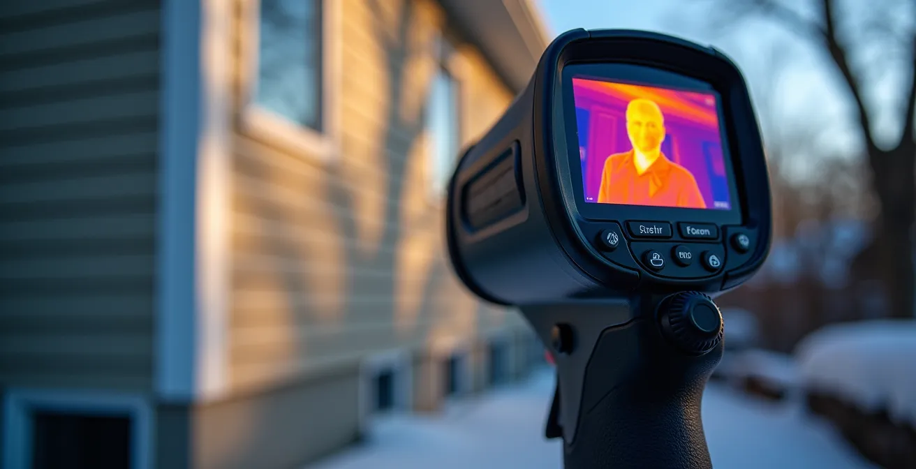 Image thermographique d'une façade de maison révélant les zones de déperdition de chaleur