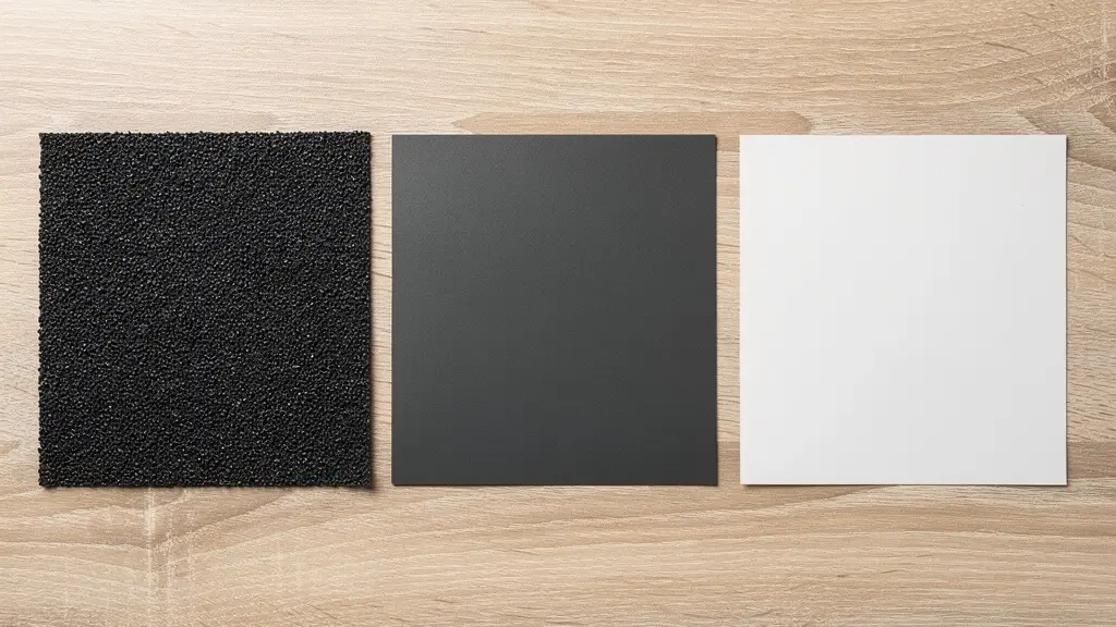 Échantillons de membranes élastomère EPDM et TPO côte à côte